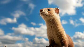 Photo of a Weasel under Blue Sky. Generative AI