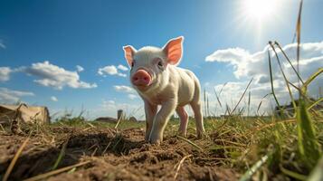 Photo of a Pig in the Farmland. Generative AI