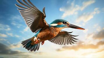 Photo of a Kingfisher under Blue Sky. Generative AI