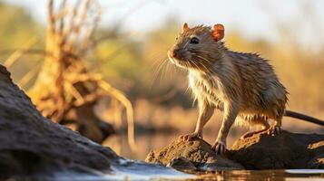 Close-up photo of a Cane Rat looking in their habitat. Generative AI