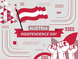 Austria national day banner with map, flag colors theme background and geometric abstract retro modern colorfull design with raised hands or fists. vector