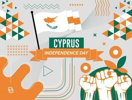 CYPRUS national day banner with map, flag colors theme background and geometric abstract retro modern colorfull design with raised hands or fists. vector