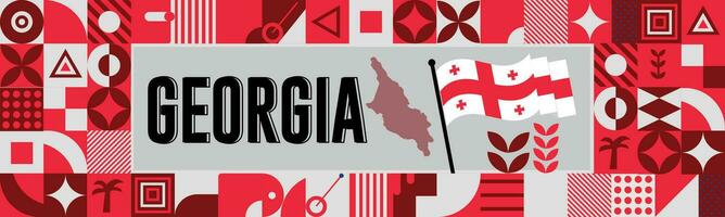 Georgia  national day banner with map, flag colors theme background and geometric abstract retro modern colorfull design with raised hands or fists. vector