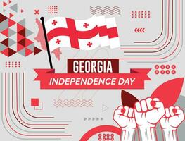 Georgia  national day banner with map, flag colors theme background and geometric abstract retro modern colorfull design with raised hands or fists. vector