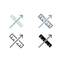 Ruler and up arrow for measuring height or width, analysis. Architecture concept. Objective measuring. Professional growth. Measurement icon. Vector illustration. Design on white background. EPS10