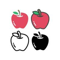 Ripe and fresh red apple fruit with single green leaf silhouette flat line color for food apps and website. Organic Fruit, vegan, vegetarian icon. Vector illustration Design on white background EPS10