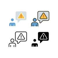 Invalid user profile. Important Caution notice of personal fake account. Internet person id and fraud risk data alert . User, warning icon. Vector illustration. Design on white background. EPS10