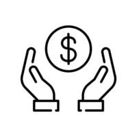 Save money icon, Salary investment and financial deposit, Wealthy, Simple Two hand with dollar coin symbol. Savings money silhouette stroke line Vector illustration Design on white background. EPS10