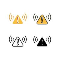 Exclamation symbol in triangle badge with signal. Dangerous information for safety. Prohibit zone, precaution area. Alarm, ring, warning icon. Vector illustration. Design on white background. EPS10