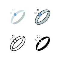 Jewelry surprise for proposal engagement and wedding party. Woman accessory minimalist. Ring with diamond. Sparkling ring. Wedding assets icon. Vector illustration design on white background. EPS10