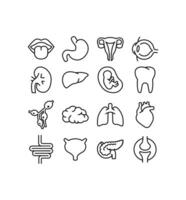 Human internal organ. inner body part are brain, joints, tongue, stomach, heart, fetus, eye. Simple Set of Organs Related Vector Line Icons. Vector illustration. Design on white background. EPS10