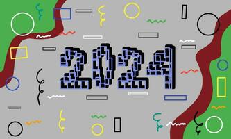 contento nuevo año 2024. nuevo año celebracion 2024. con vistoso resumen y geométrico patrones. único y moderno diseño para 2024 nuevo año bandera, saludo tarjeta y medios de comunicación enviar modelo. vector