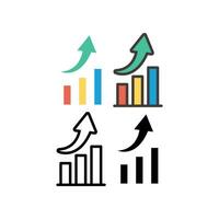 Increase arrow and data statistic in report financial bar chart show business progress. upward graphic Growing graph icon, sign, outline, solid. Vector illustration. Design on white background. EPS10