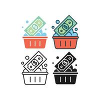 Money washing. Money laundry. Offshore laundering. Element of dollar crime for web apps. Bank, criminal, laundering money, note, wash icon. Vector illustration. Design on white background. EPS 10