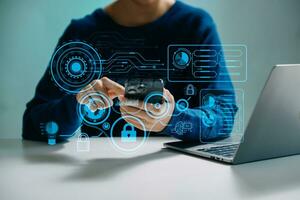 Cyber security data protection Business working on compute Intelligenc digital tablet global network connection data science digital marketing, Investment global photo
