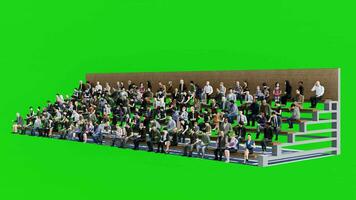 Group of 3d People in Rows,Human Sitting on Long Grandstand with Green Screen video