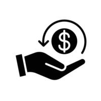 Cashback icon, return money. Two hand holding with money dollar return. save money. salary financial investment icon. invest finance. solid style Vector illustration Design on white background. EPS10