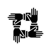 Four hands support each other. concept of teamwork collaboration thin solid. Support Business friendship and partnership sign. Alliance cooperation Vector illustration Design on white background EPS10