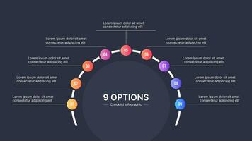 nueve 9 9 pasos opciones circulo negocio infografía moderno diseño modelo vector