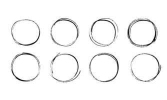 Hand drawn textured circles. Sketch rings for notes, messages, collage. Template border, decorative element. Vector