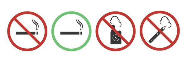 No de fumar informativo signo. electrónico cigarrillo, vape dispositivo simbolos vector