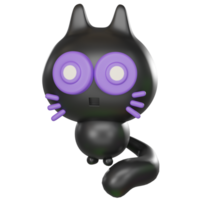 Cute Cartoon Halloween Black Cat 3D render png