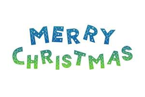 Lettering Merry Christmas with blue-green letters in cut paper and scrapbooking style , winter design element. vector