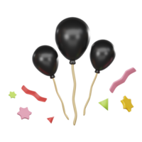 3D Rendering of black Balloons and ribbon png