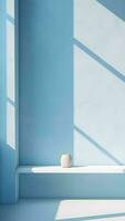 mínimo resumen ligero azul antecedentes para producto presentación. sombra y ligero desde ventanas en yeso pared foto