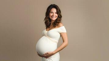 a pregnant woman in a white dress  ai generative photo