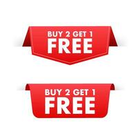 Buy 2 Get 1 Free, sale tag, banner design template. Vector stock illustration