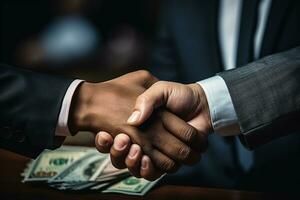 Handshake of two business men. Concluding a successful deal. Profitable business. Generated by artificial intelligence photo