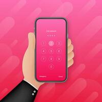 Screen lock authentication password smartphone background template. Illustration of phone ID recognition screenlock password or lockscreen passcode numbers display vector