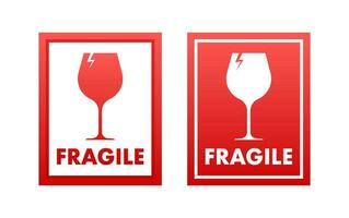 Fragile red icon. Handle with care sign, label. Vector stock illustration.