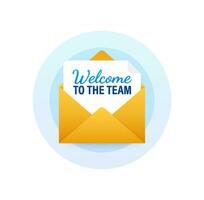 Icon with welcome team for banner design. Business communication vector banner. Cartoon font