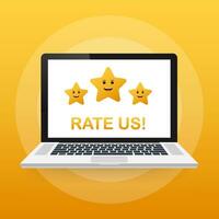 Rating stars. Flat design. User reviews, rating, classification concept. Vector Illustration. Enjoying the app. Rate us. Vector stock illustration.