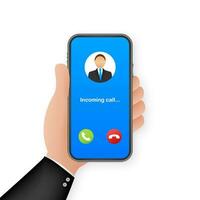 Smartphone with incoming call on display. Incoming call. Vector stock illustration