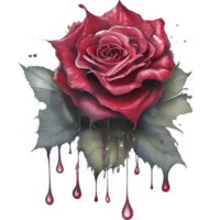 Red rose with watercolor splashes . Floral design element AI GENERATIVE png