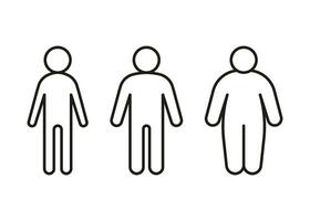 Type body of people thin, normal and obese fat line icon set. Figure and size person, body index mass. Vector outline illustration