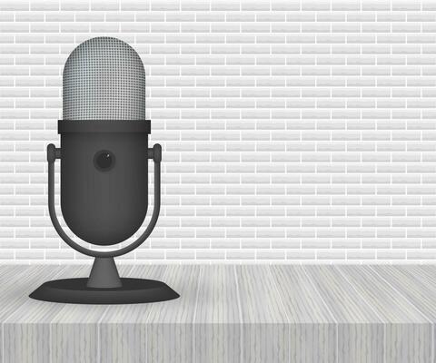 Podcast. Microphone with speech bubble icons. Vector illustration