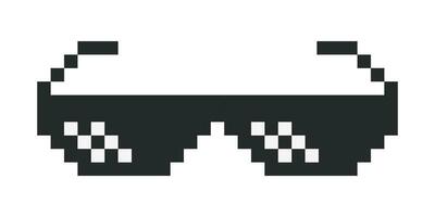 Pixel glasses in black and white vector illustration. Sun glasses pixel icon black color.