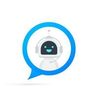 Chat Bot Using Laptop Computer, Robot Virtual Assistance Of Website Or Mobile Applications. Voice support service bot. Online support bot. Vector stock illustration.