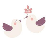 Set of couple pigeons with a branch. A symbol of peace. vector