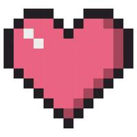 Pixel art heart. Cute pink pixel logo with black frame. vector