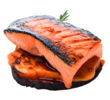 Grilled salmon steaks on transparent. AI Generated png