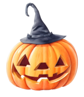 Watercolor and painting for scary smiling Pumpkin Halloween. Digital painting illustration holiday concept. AI Generated png