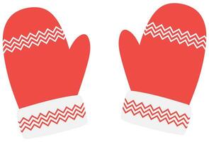 Santa mittens. Red winter mittens. Christmas flat cartoon mittens. Winter mittens isolated on white background. vector