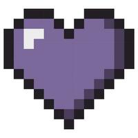 Cute purple pixel logo with black frame. Pixel art heart. vector