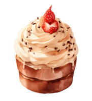 Aquarell frisch Süss Schokolade Cupcakes und Erdbeere, Beere Belag Creme. hausgemacht Bäckerei mit Dessert und Essen Illustration. ai generiert png