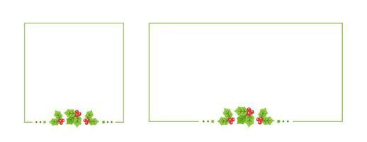 Square and Rectangle Mistletoe Frame Set, Christmas and New Year Card Template, Winter Holiday Season Design Border. Vector Illustration for greetings, invitation, social media post.